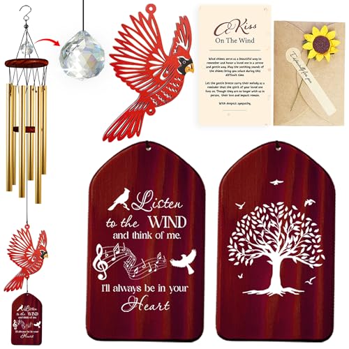 30'' Memorial Crystal Wind Chimes Loss of Mom Dad Grandparent Sympathy Cardinal Bird Keepsake Weatherproof Windchime Remembrance Gift in Memory Loved Ones for Window Outdoor Garden Decor HW2-RW - size: 30"-Walnut