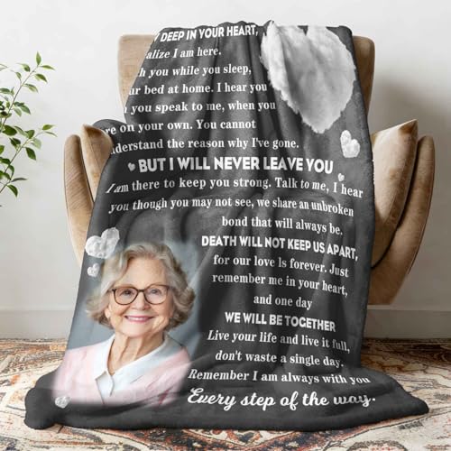 Personalized Memorial Picture Blanket Custom Hug from Heaven Sympathy Gift | HD Printing Flannel Throw Blanket for Grief and Remembrance Loss of Mother Father - color: Design 13
