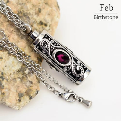 XIUDA Crystal Cremation Urn Necklace for Ashes Keepsake Stainless Steel Memorial Pendant with Flower - color: Purple