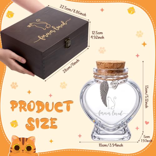 Pet Memorial Box Loss of Dog Cat Personalized Sympathy Gift Wooden Urn Ashes Box and Memorial Bottle for Pet Hair Memory Keepsake Fur Forever Loved Always in Heart Remembrance Gifts (Cat)