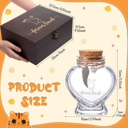 Pet Memorial Box Loss of Dog Cat Personalized Sympathy Gift Wooden Urn Ashes Box and Memorial Bottle for Pet Hair Memory Keepsake Fur Forever Loved Always in Heart Remembrance Gifts (Cat)
