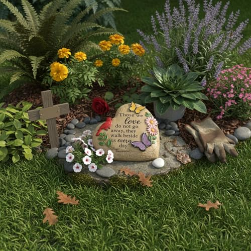 Memorial Garden Stone Cardinal Sympathy Gifts with Butterfly Flowers