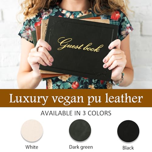 8x10 Inch Wedding Guest Book - 120 Blank & Lined Pages, Gold Foil PU Leather Hardbound Cover, Durable Sewn Binding, Black - color: Black