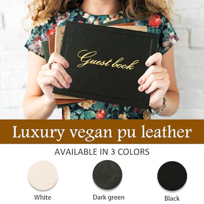 8x10 Inch Wedding Guest Book - 120 Blank & Lined Pages, Gold Foil PU Leather Hardbound Cover, Durable Sewn Binding, Black - color: Black