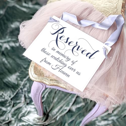 Reserved For Those Watching Over Us From Heaven Memorial Wedding Chair Sign (Navy Ink, Dusty Blue Ribbon) - color: Blue