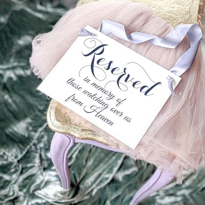 Reserved For Those Watching Over Us From Heaven Memorial Wedding Chair Sign (Navy Ink, Dusty Blue Ribbon) - color: Blue