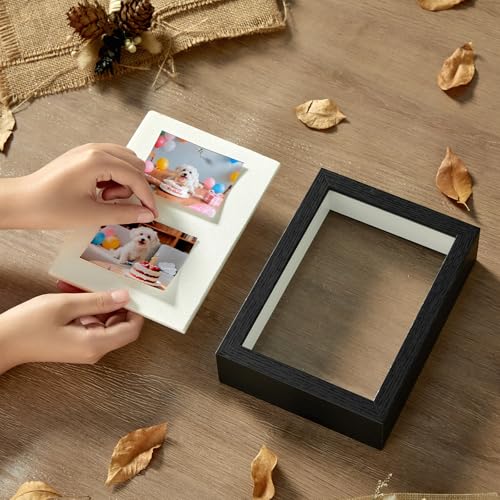 5x7 Small Shadow Box Frame with Shatterproof Clear Glass & Pins - color: Black+foam Back+foam Packaging, size: 5x7