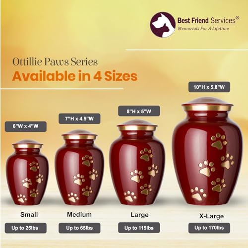 Ottillie Legacy Crimson/Brass/Vert Urn, up to 25lbs - color: Crimson, Vertical Brass Paws, size: Small