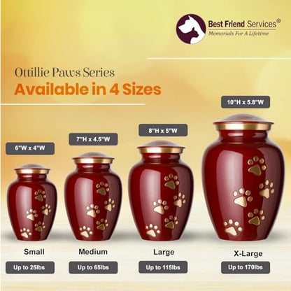 Ottillie Legacy Crimson/Brass/Vert Urn, up to 25lbs - color: Crimson, Vertical Brass Paws, size: Small