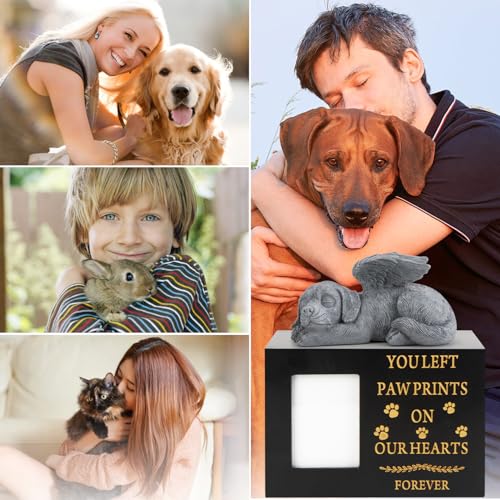 Pet Urns for Dog with Dog Angel, Wooden Pet Memorial Urns with Photo Frame, Pet Cremation Urns Keepsake Memory Box with Black Flannel as Lining, Loss Pet Memorial Remembrance Gift - size: Medium with Angel Dog