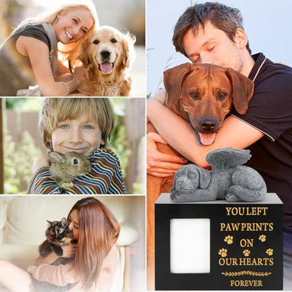 Pet Urns for Dog with Dog Angel, Wooden Pet Memorial Urns with Photo Frame, Pet Cremation Urns Keepsake Memory Box with Black Flannel as Lining, Loss Pet Memorial Remembrance Gift - size: Medium with Angel Dog