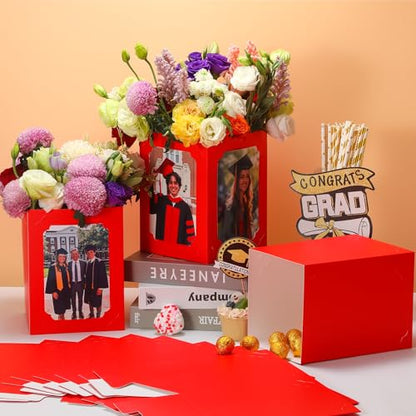 15 Pack Graduation Box Centerpieces for Table 6/7 In Photo Display - color: Red