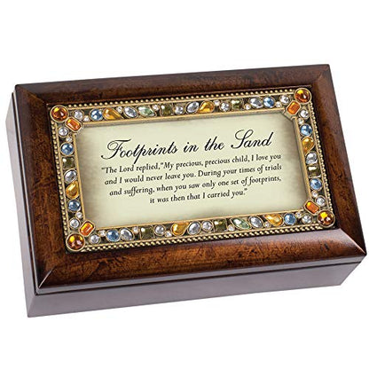 Cottage Garden Footprints in The Sand Will Never Leave Woodgrain Jewelry Music Box Plays On Eagles Wings