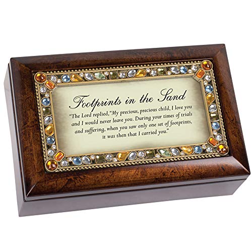 Cottage Garden Footprints in The Sand Will Never Leave Woodgrain Jewelry Music Box Plays On Eagles Wings