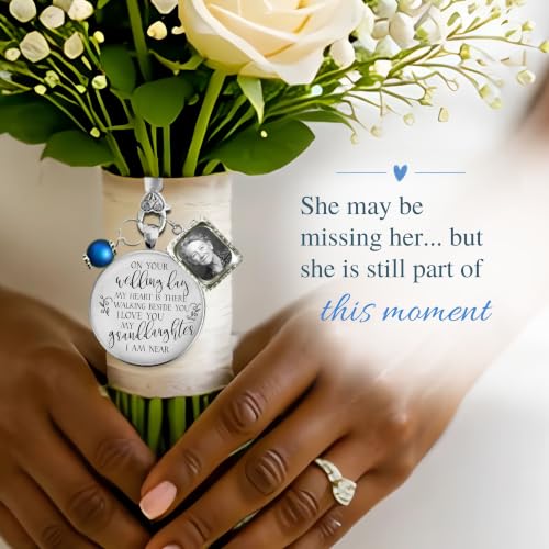 Gutsy Goodness Bouquet Charm On Your Wedding Day Memorial Honoring Mom Dad Grandma Grandpa Meaningful Bridal Floral Jewelry Silver Finish Pendant Bride's Flowers Photo Frames Parent Grandparent - color: Blue Bead, style: My Granddaughter | 1 Frame