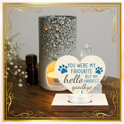 Pet Memorial Tealight Candle Holder with Paw Print Design, “Favourite Hello Hardest Goodbye” Verse, Remembrance Gift for Loss of Dog or Cat, LMM13 - color: Favourite Hello Hardest Goodbye