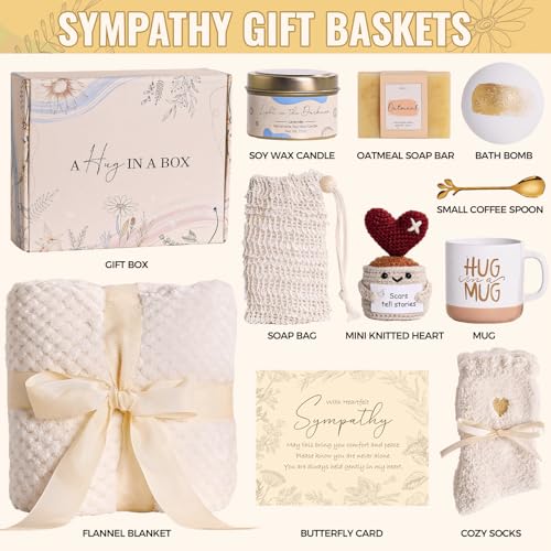 Sympathy Gift Baskets Hug in a Box for Loss of Loved One Get Well Soon Gifts Feel Better Spa Care Package After Surgery Inspirational Encouragement for Women Sick Friends Mom Self Care - color: Beige (Sympathy Gift)