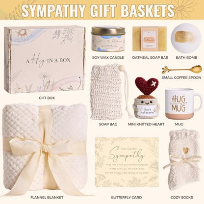 Sympathy Gift Baskets Hug in a Box for Loss of Loved One Get Well Soon Gifts Feel Better Spa Care Package After Surgery Inspirational Encouragement for Women Sick Friends Mom Self Care - color: Beige (Sympathy Gift)