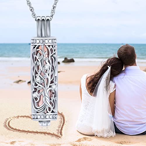 shajwo Cylinder Cremation Jewelry Tree of Life Urn Ashes Necklace for Women Men Vial Cremation Ash Pendant Loved One Memorial Jewelry - color: Rose Gold