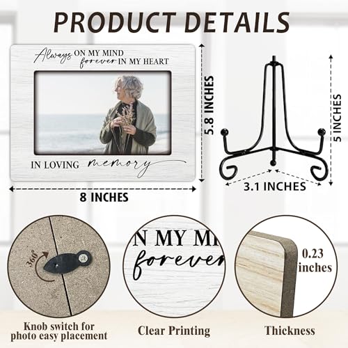 Eronm Loving Memory Wooden Memorial Photo Frame - Solid Wood Frame with Rustic Iron Stand, Sympathy Gift for Loss of Loved Ones, Funeral & Remembrance Keepsake - for 4x6 Photo-A17