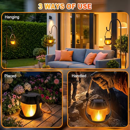 Solar Lanterns Outdoor Lights, 4 Pack Flickering Flame Hanging Lanterns | Waterproof Solar Powered Outdoor Lights for Camping Yard Garden Patio Tabletop Holiday Decorations - size: 4 Pack