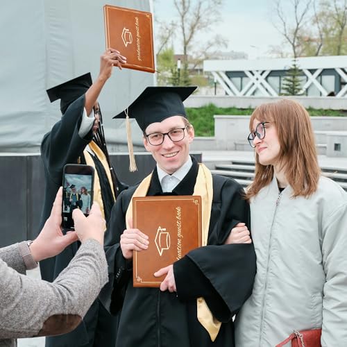 Graduation Guest Book 2026 - Memory Scrapbook for College Gifts Graduation, Guest Book for Graduation Party Sign-In with Custom Message 120 Pages, 7x9 Inch Elegant Graduation Yearbook (Brown) - color: brown