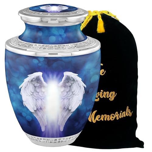 Angel Wings Cremation Urns for Adult Ashes Male Female - Handcrafted Funeral Decorative Urns for Human Ashes Adult (Heavenly Wings No Medallion - color: Heavenly Wings No Medallion Fast Shipping