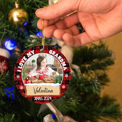 Add Personalized Grandma Christmas Ornament 2025 - I Love My Grandma Photo Frame Gift for Grandmother - Custom Name & Picture Grandkids Xmas Keepsake - color: I Love My Grandma Ornament