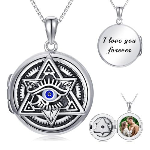 Dorunmo Locket Necklace 925 Sterling Silver Pictures Photo Keep Someone Near to You Custom Lockets Mother's Day Jewelry Personalized Photo Locket Gifts - color: O-Evil Eye, style: Locket Only