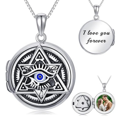 Dorunmo Locket Necklace 925 Sterling Silver Pictures Photo Keep Someone Near to You Custom Lockets Mother's Day Jewelry Personalized Photo Locket Gifts - color: O-Evil Eye, style: Locket Only