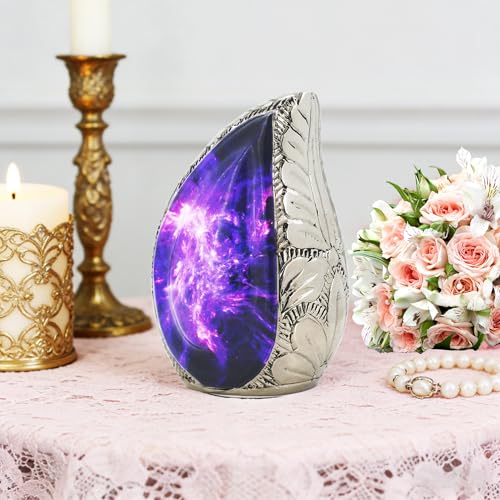 M MEILINXU Purple Small Urns for Human Ashes, Galaxy Teardrop Keepsake Urn - color: Purple & Blue, size: Small / Keepsake