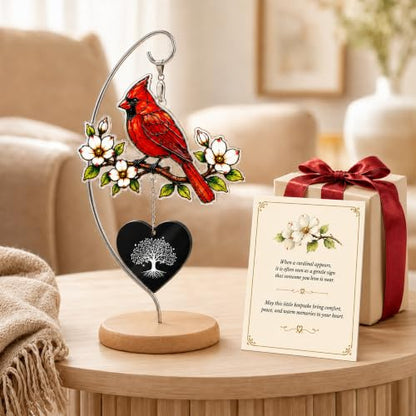 Cardinal Memorial Gifts, Sympathy Gifts for Loss of Loved One Mom Dad | Cardinal Suncatcher Acrylic Ornament with Wooden Stand and Card, Loss of Mother Sympathy Gifts, Bereavement Gifts