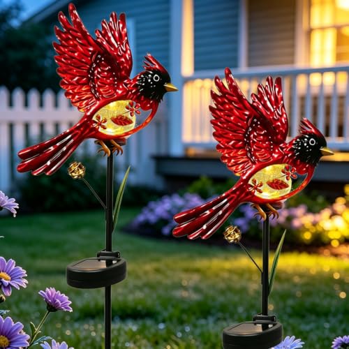 Caridnal Decor Solar Garden Stakes Outdoor Decorative Waterproof - color: Red-2 Pack