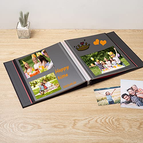 Photo Album Self Adhesive Scrapbook 3x5 4x6 5x7 6x8 Magnetic Album DIY Scrap Book 11x10.6 Inch 40 Black Sticky Pages Linen Cover DIY Photo Album(Black) - color: Black - Black Pages, size: 11"x10.8" 40 Pages