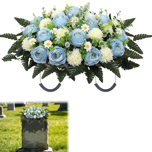 Wocst Cemetery Flowers for Graves Cemetery Saddles for headstones Silks Grave Roses for Outdoor Grave Decorations Weatherproof,NO-Fading - color: Blue