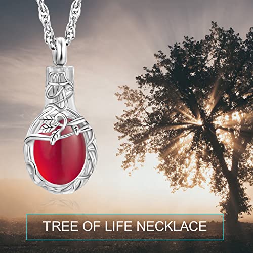Gredstar Tree of Life Urn Necklace for Ashes, Birthstone Memorial Pendant | Teardrop Design, Love Symbol Detail, 12 Birthstone Colors, Stainless Steel, Ashes Holder, Funnel Kit Included - color: July