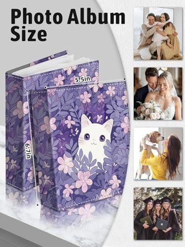 Photo Album 4x6, 56 Pockets Small Picture Book Kawaii White Cat | Mini Cute, Postcard Vacation Travel Wedding Graduation, PU Leather Family Grandma Child Mom Gift, Personalized Large Capacity - color: Kawaii White Cat