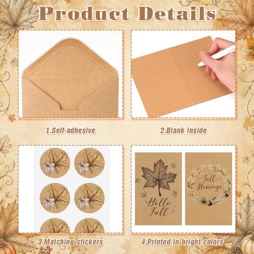 Sabary 100 Pack Fall Cards with Envelopes and Stickers Bulk | Thanksgiving Card, 4x6 Inch, Fall Maple Leaf Pumpkin, Autumn Harvest Greeting Blank Note Card, for Wedding Baby Shower