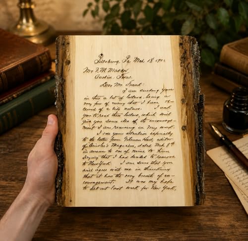 Handwritten Letter on Wood, Custom Engraved Wedding Vows & Anniversary | Authentic basswood, real bark edges, laser engraving, optional back message, 3 sizes, hanging hardware or stand