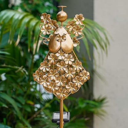 WSgift Angel Solar Stake Light Outdoor Warm White LED Bronze Metal Stake for Garden Cemetery Remembrance - color: Bronze