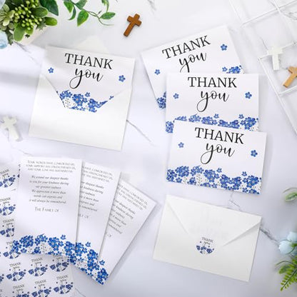 Fumete 50 Set Funeral Thank You Cards, Forget Me Not - style: Forget me not