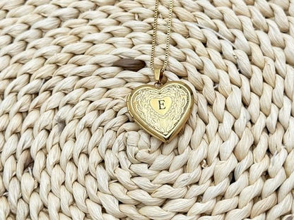GOKING Love Heart Memory Locket Necklace Holds Pictures for Women - color: Letter E