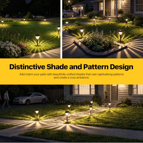 Ensenior Solar Pathway Lights Outdoor 8 Pack, 3000K LED Garden Yard Lights | IP65 waterproof landscape lighting, tool-free auto ON/OFF, yard, patio, walkway & planter, 14.17" height