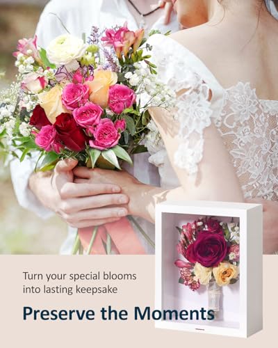 Wisedry 10x8 Inch Flower Shadow Box Frame - 360° Airtight Seal Wedding Shadow Box with Silica Gel Packets, Memory Display Cases for Wedding Bouquet, Pet Memorabilia, Medals