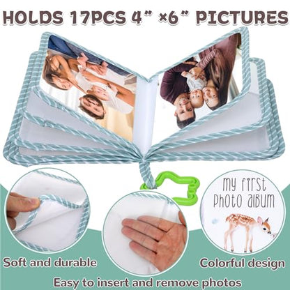 QOUBAI Baby's My First Family Album Soft Photo Cloth Book Holds 4x6 Family Pictures My First Book of Photos Baby Memory Album Gender Neutral Gift for Babies Newborn Toddler Baby Shower Woodland - style: Woodland Deer Rabbit