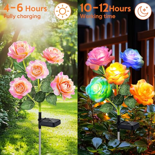 Solar Rose Lights Outdoor: 10 Pack LED Flower Lights Garden Decor - size: 10 Pack
