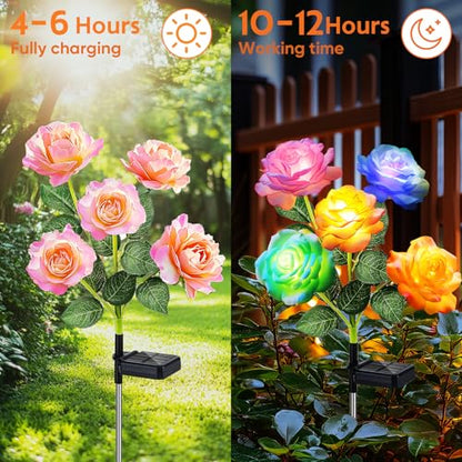 Solar Rose Lights Outdoor: 10 Pack LED Flower Lights Garden Decor - size: 10 Pack