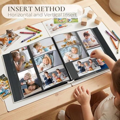 Vienrose Baby Photo Album 4x6 600 Pockets Photo Window Beige | Cloth Cover，Baby Themed Stickers，Tweezers，Acid Free Pages - color: Baby Theme, size: 600k