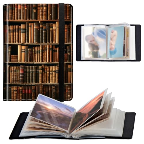 Photo Album 4x6 120 Pockets Photos with Elastic Band, PU Leather Photo Books Small Mini Capacity Picture Album for Family Wedding Travel Anniversary Baby Vacation Pictures, Library Bookshelf - color: Library Bookshelf