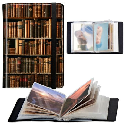 Photo Album 4x6 120 Pockets Photos with Elastic Band, PU Leather Photo Books Small Mini Capacity Picture Album for Family Wedding Travel Anniversary Baby Vacation Pictures, Library Bookshelf - color: Library Bookshelf